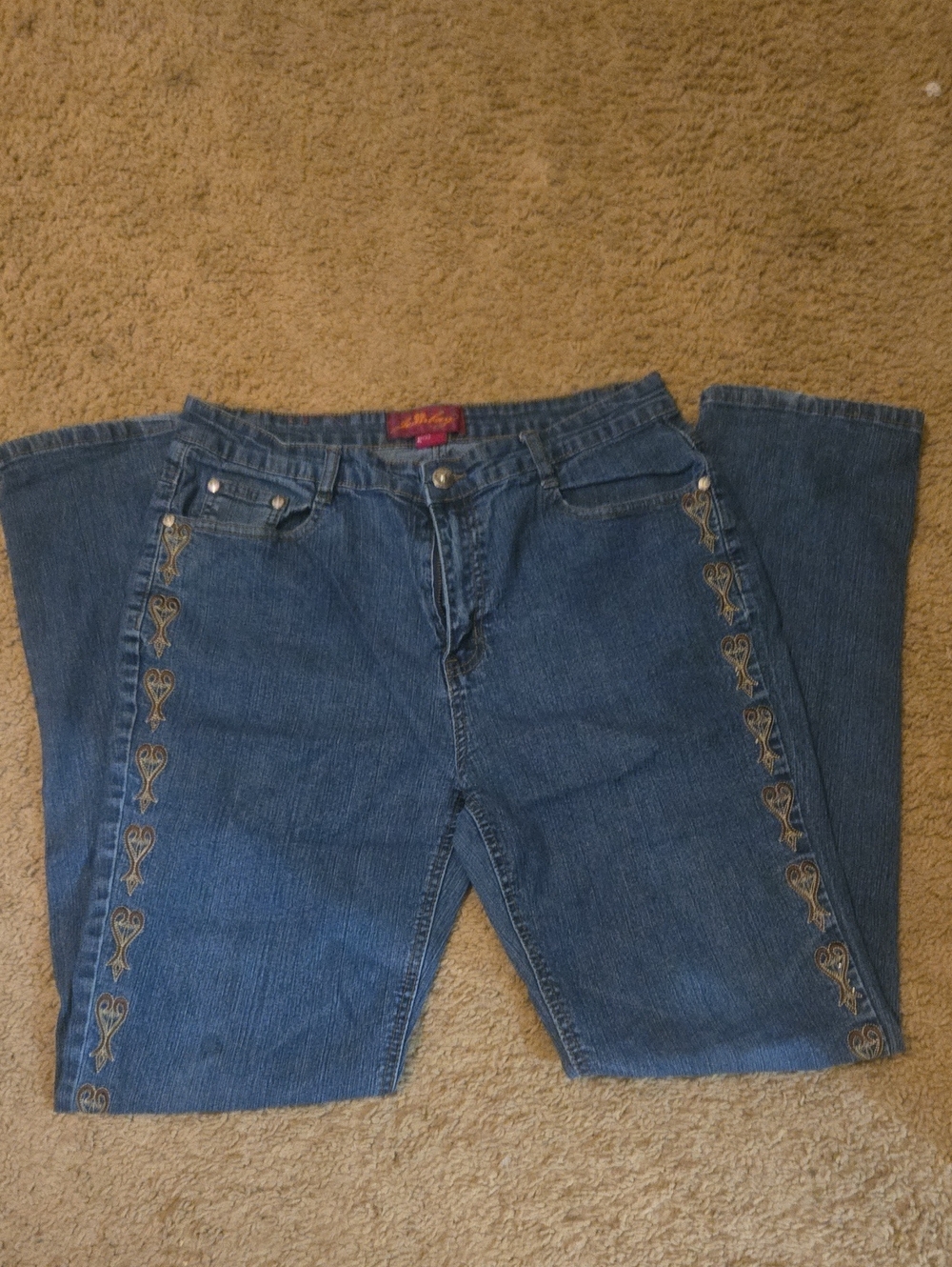 Women's Blue Embroidered Side-Panel Jeans